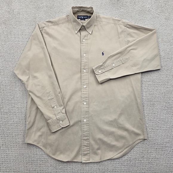 Ralph Lauren Blaire Button Down Long Sleeve Shirt Cotton Tan Mens Medium - Picture 2 of 7